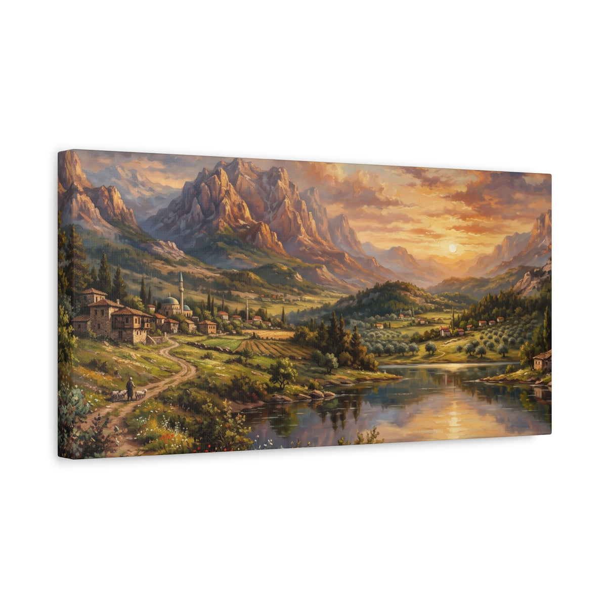 Serenity Under the Mountain Peaks Landscape Canvas