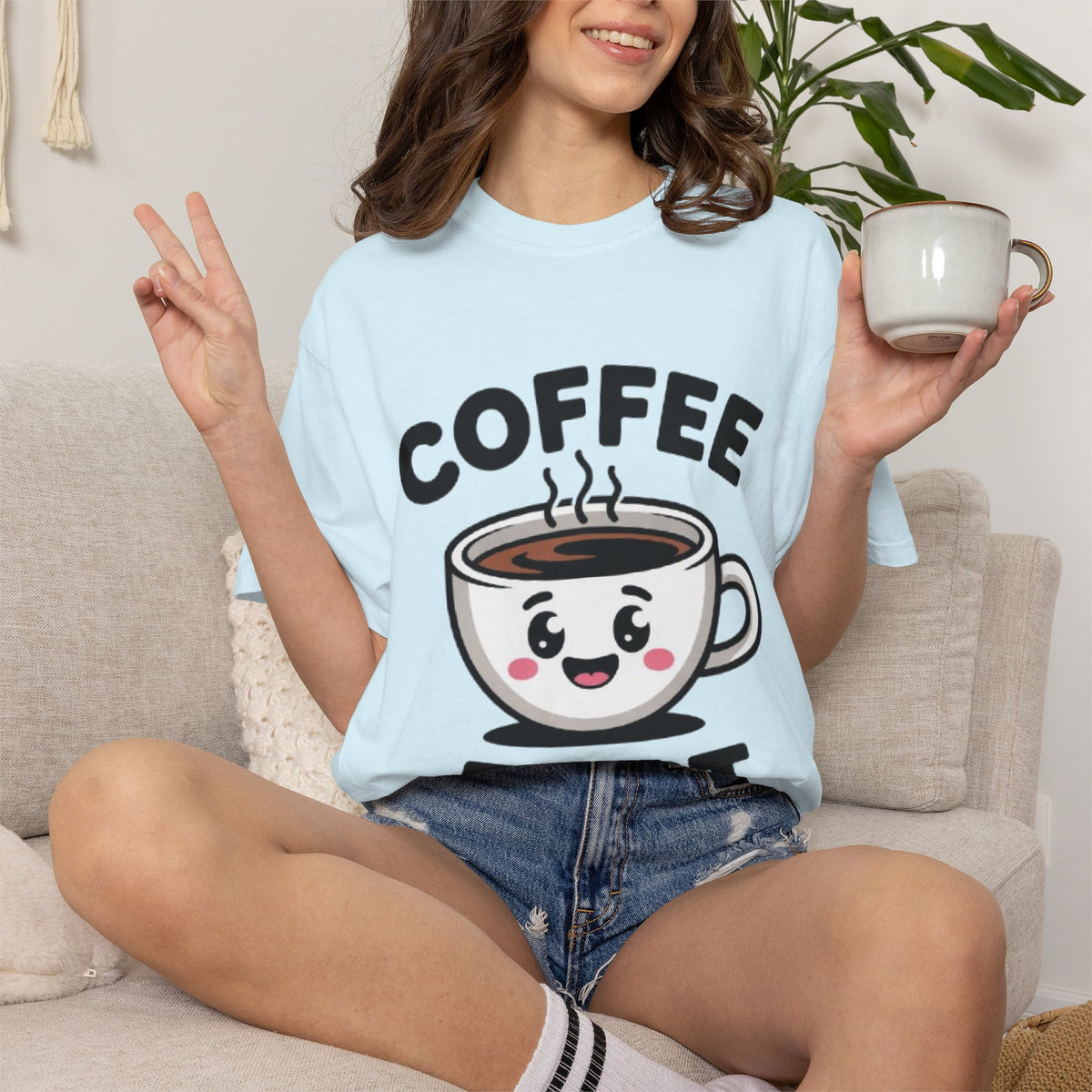 Coffee First Cute Smiling Cup T-Shirt