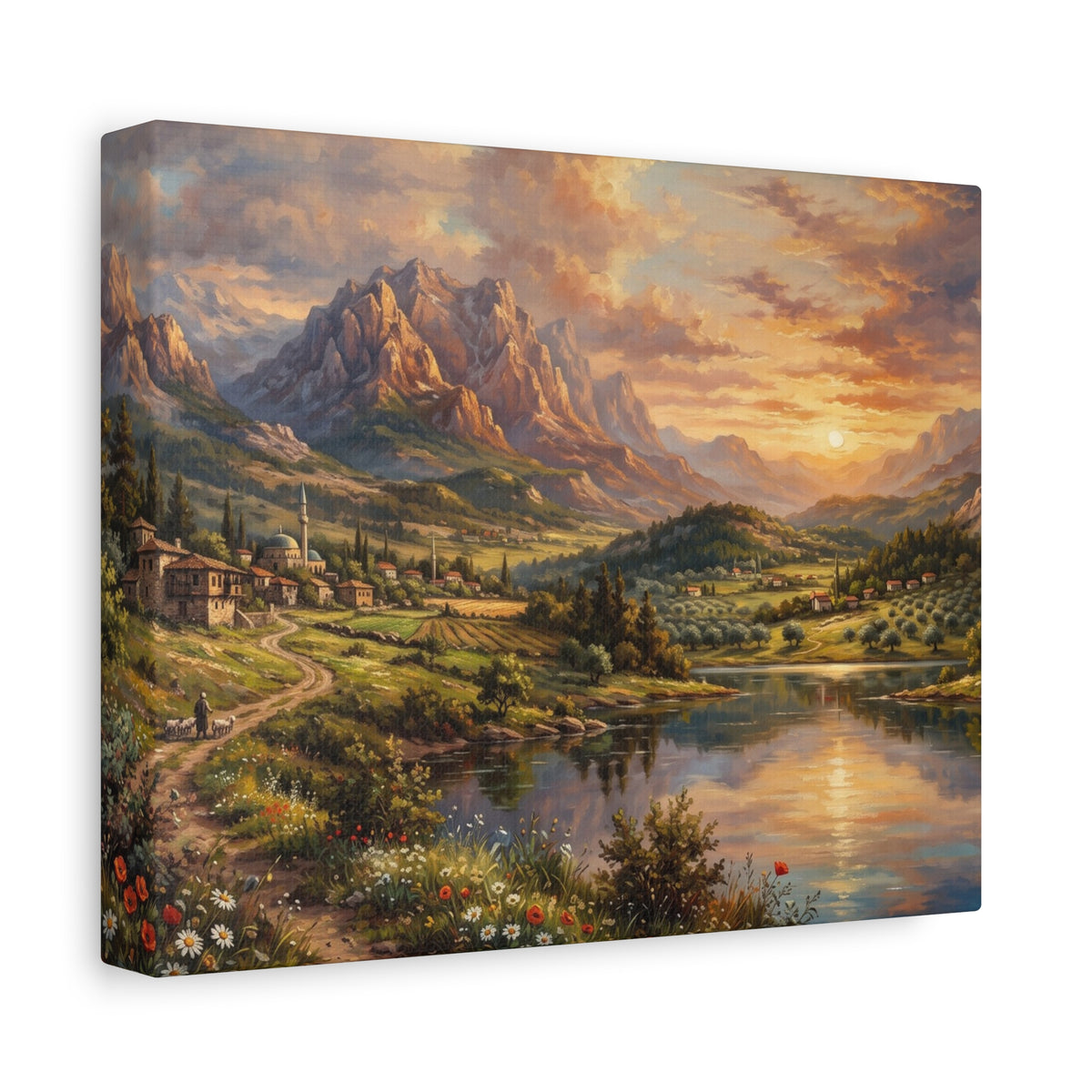 Serenity Under the Mountain Peaks Landscape Canvas