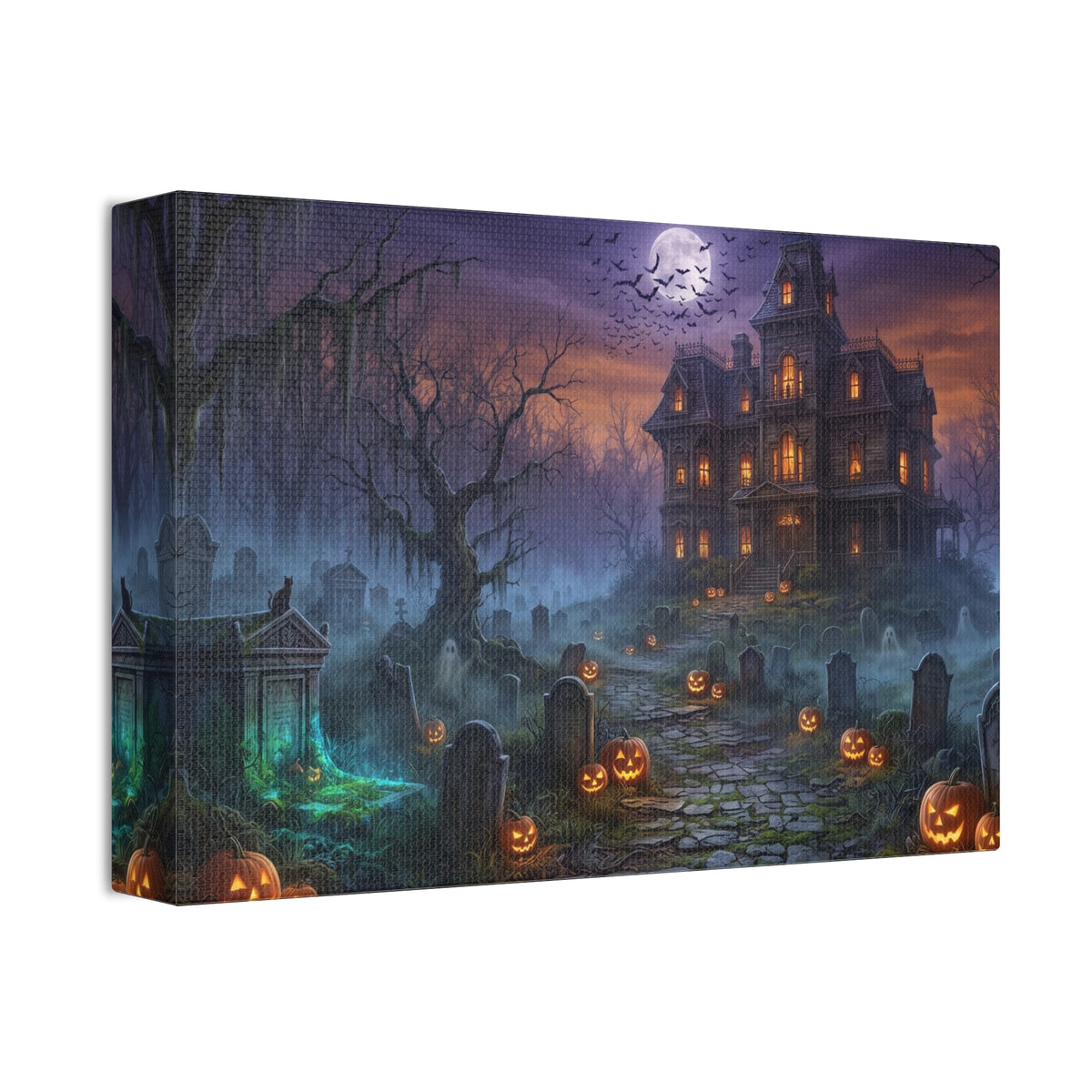 Haunted Halloween Mansion Stretched Canvas Wall Art