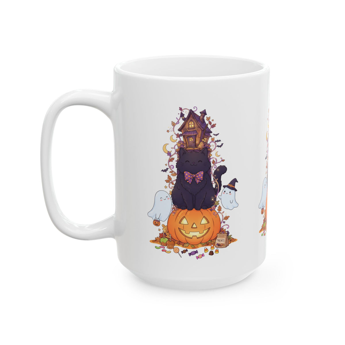 Halloween Haunted House Ghosts & Pumpkin Ceramic Mug