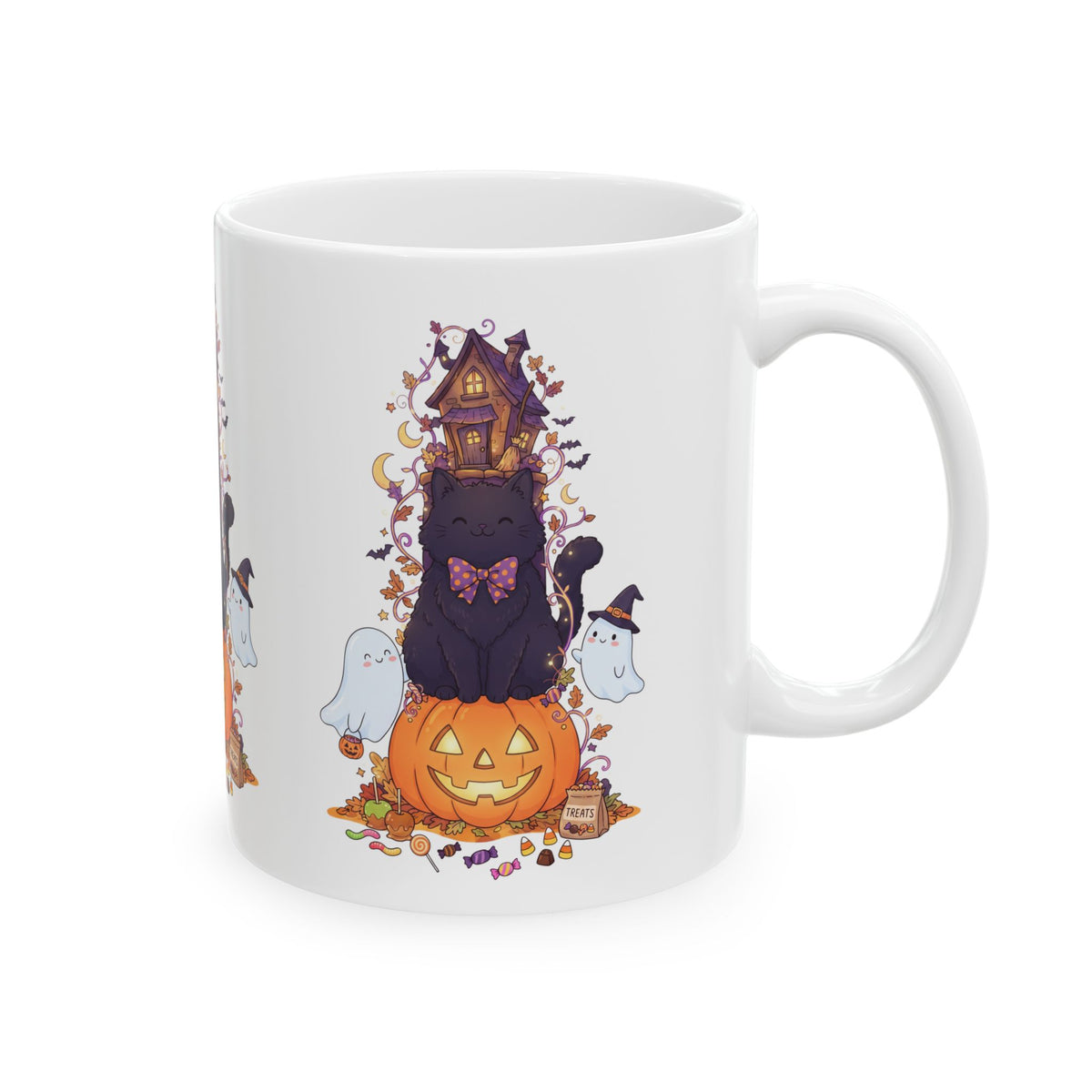 Halloween Haunted House Ghosts & Pumpkin Ceramic Mug