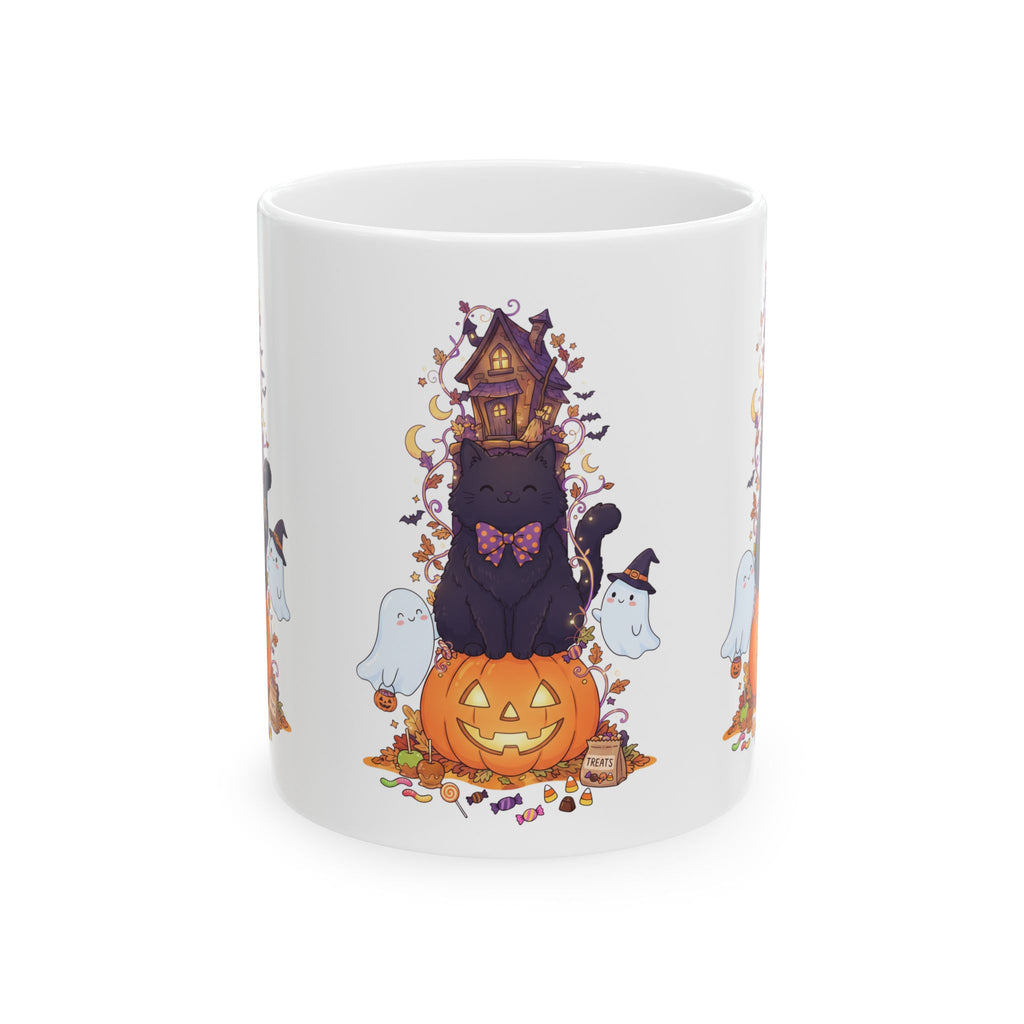 Halloween Haunted House Ghosts & Pumpkin Ceramic Mug
