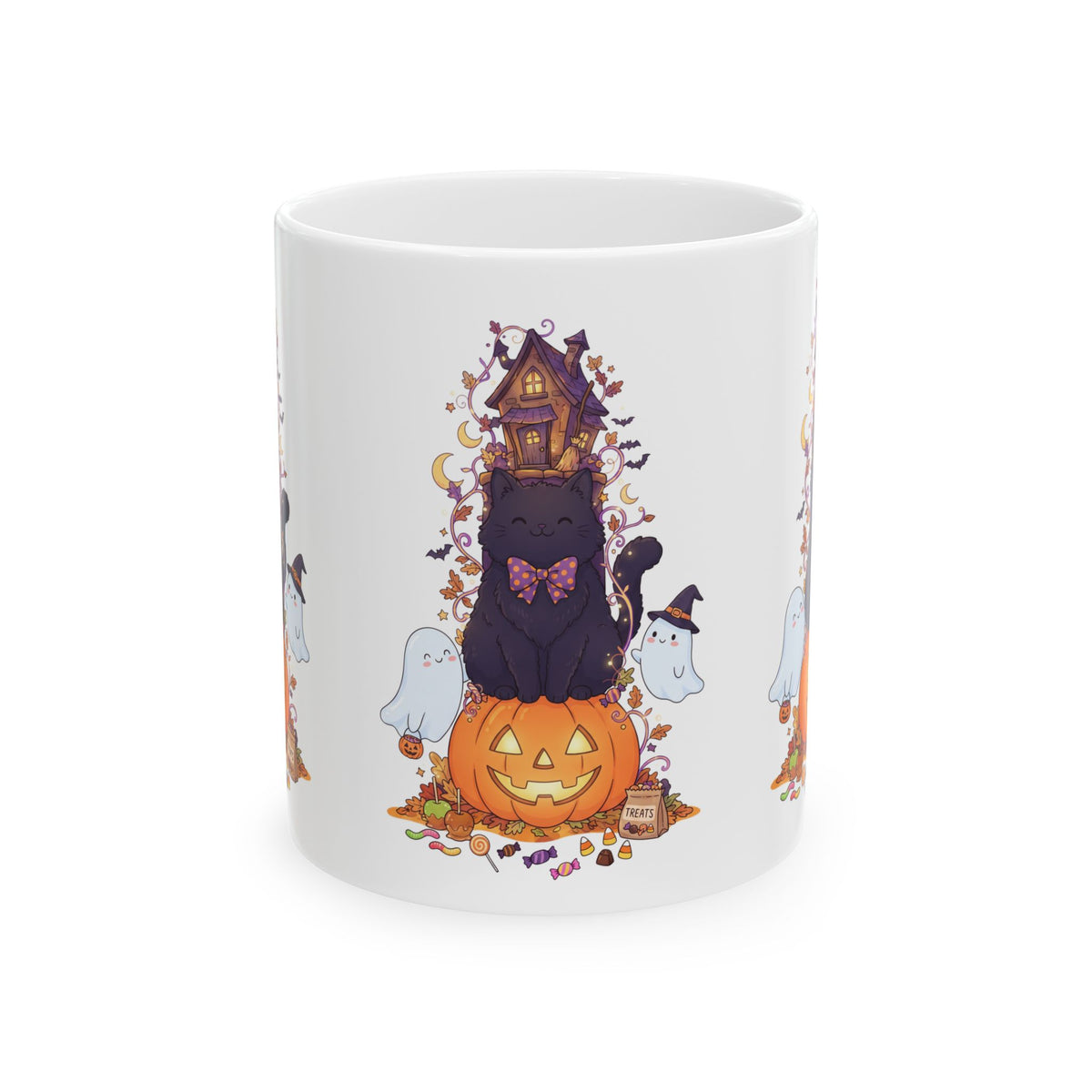 Halloween Haunted House Ghosts & Pumpkin Ceramic Mug