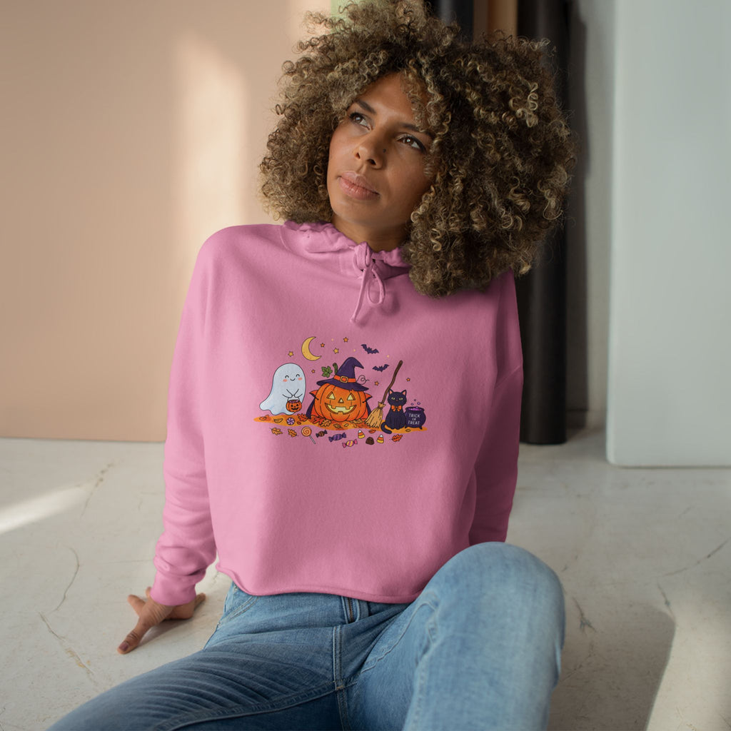 Cozy Halloween Pumpkin Witch Crop Hoodie