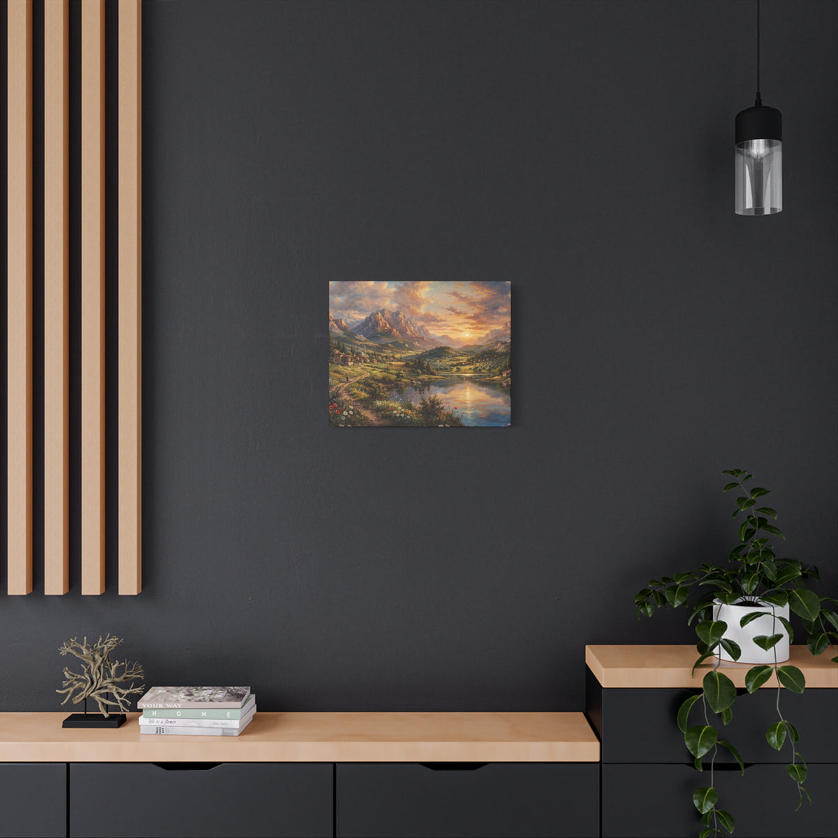 Serenity Under the Mountain Peaks Landscape Canvas