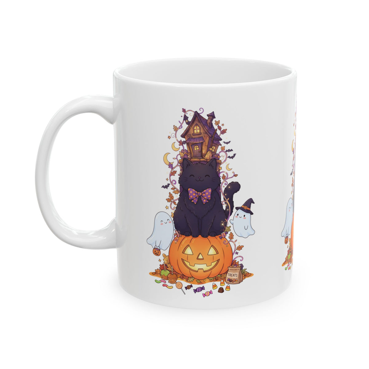 Halloween Haunted House Ghosts & Pumpkin Ceramic Mug