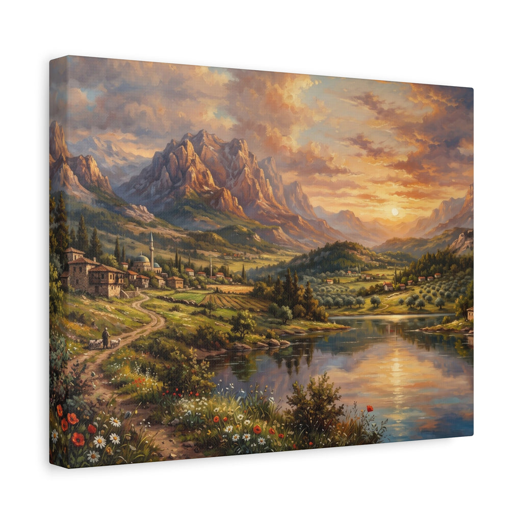 Serenity Under the Mountain Peaks Landscape Canvas