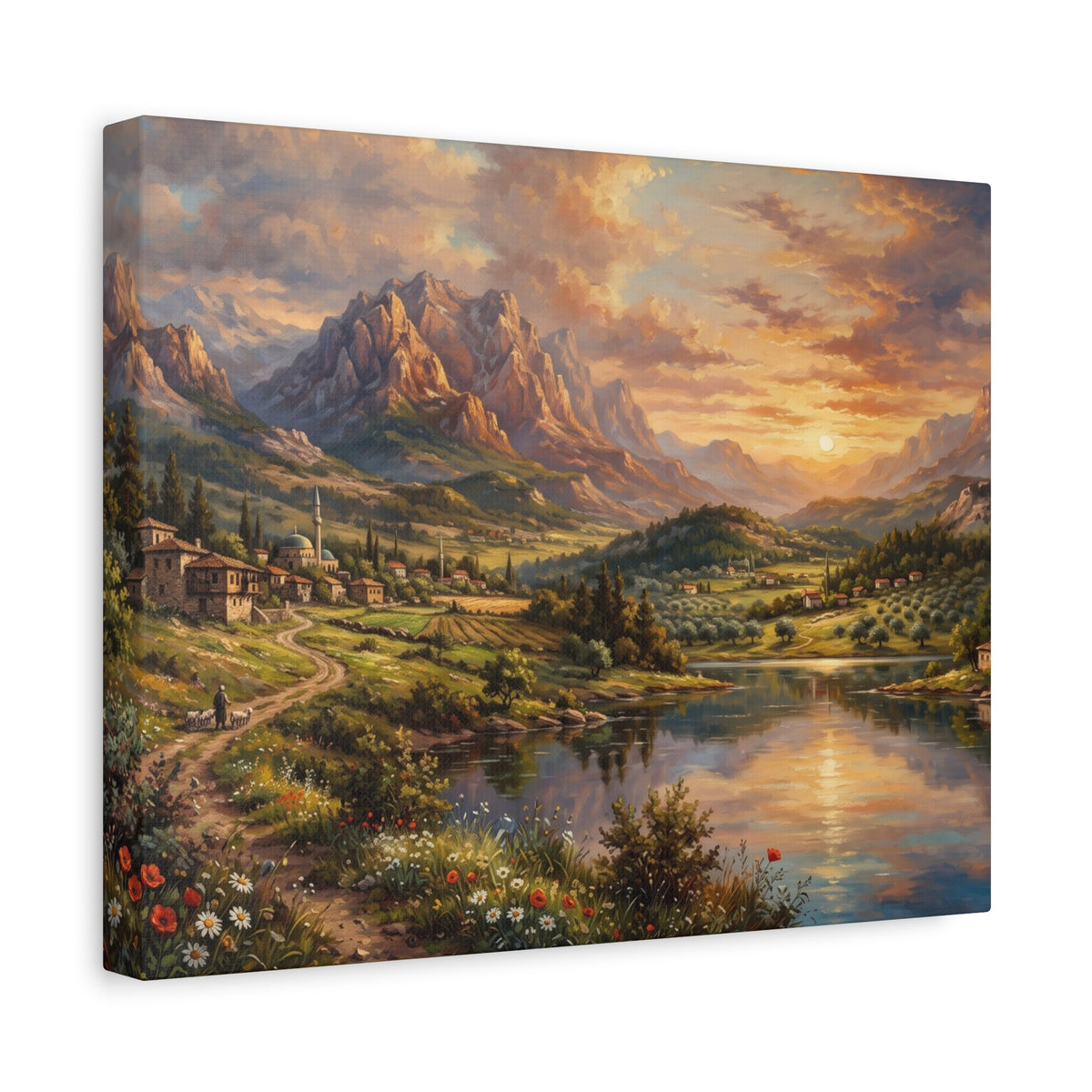 Serenity Under the Mountain Peaks Landscape Canvas
