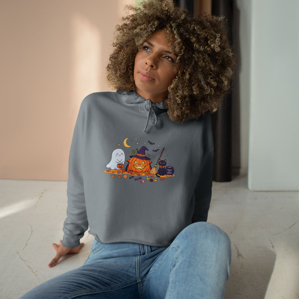 Cozy Halloween Pumpkin Witch Crop Hoodie