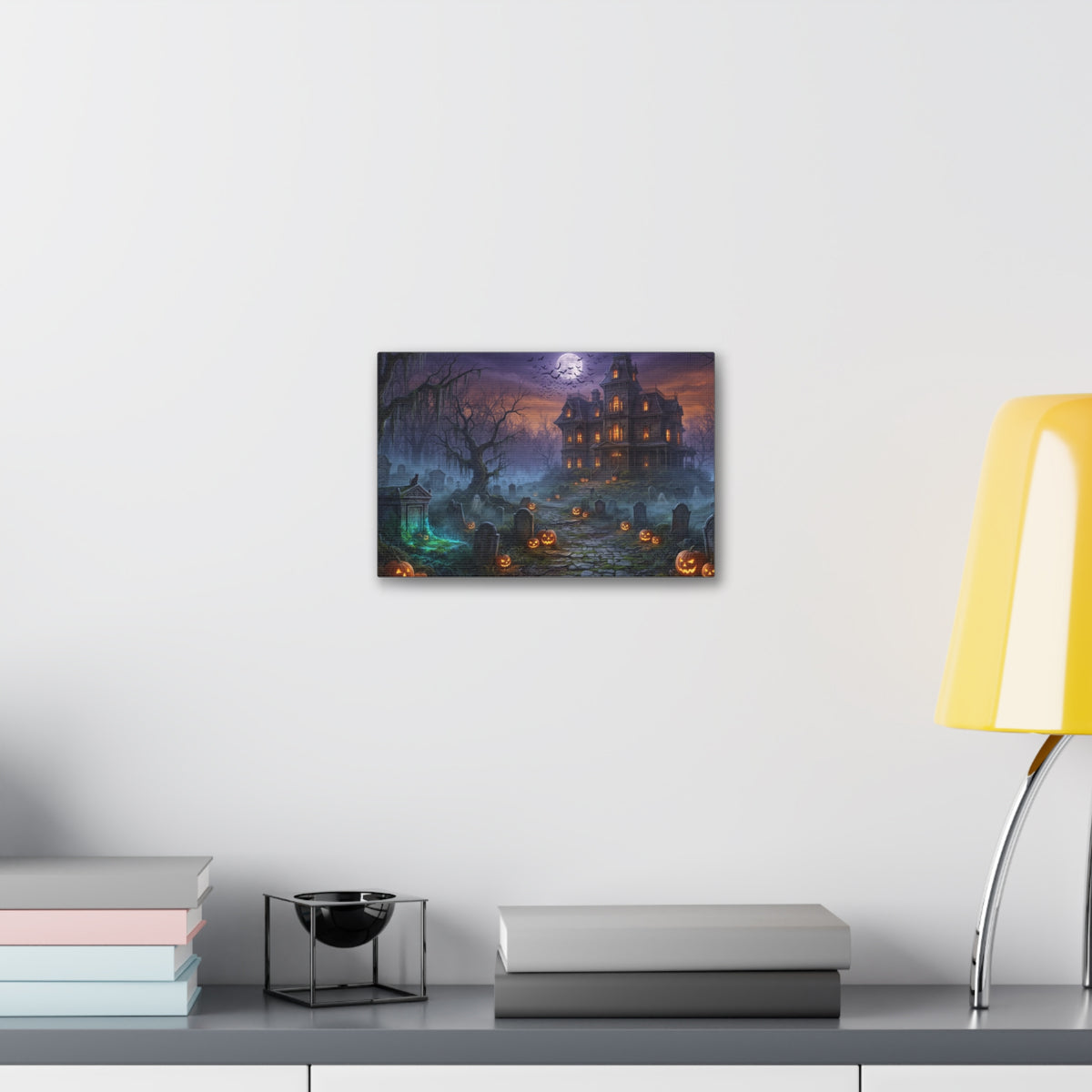 Haunted Halloween Mansion Stretched Canvas Wall Art
