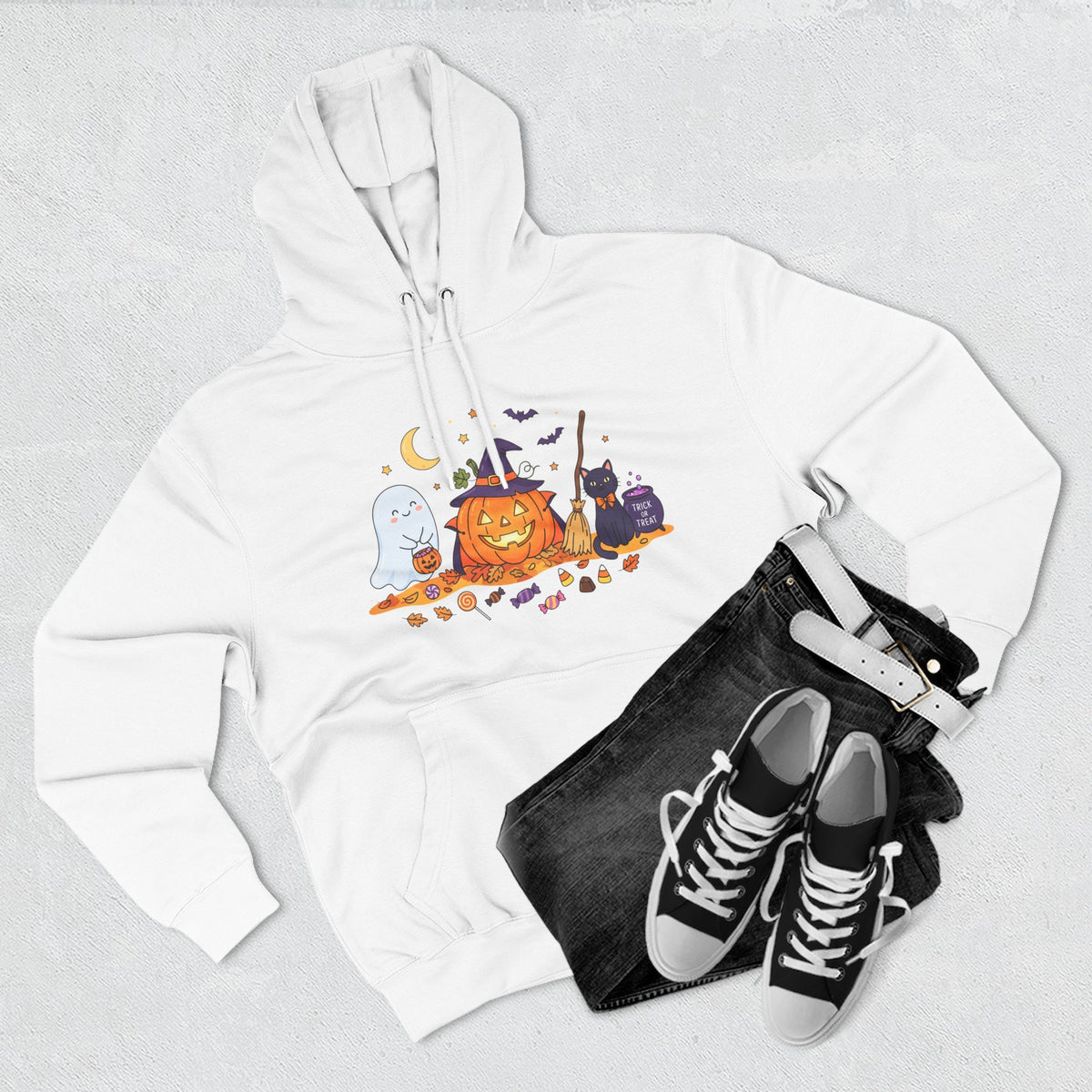 Spooky Halloween Pumpkin Friends Fleece Hoodie