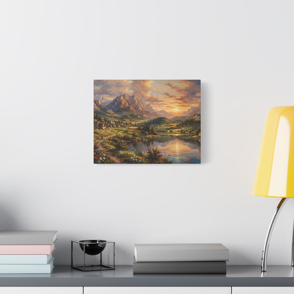 Serenity Under the Mountain Peaks Landscape Canvas
