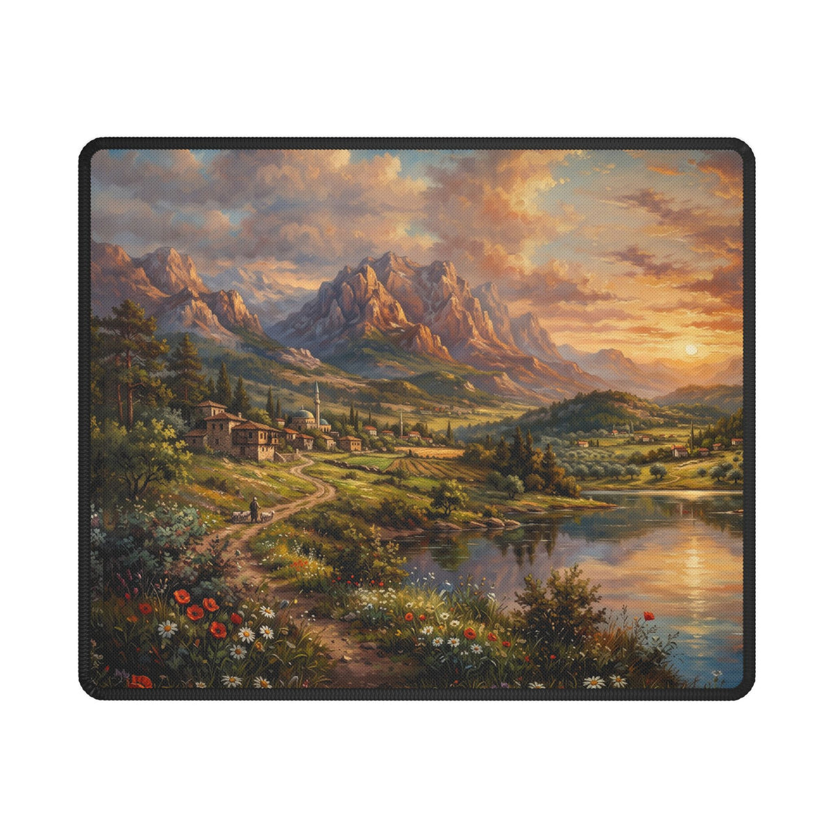 Mountain Lake Landscape Stitched Edge Desk Mat