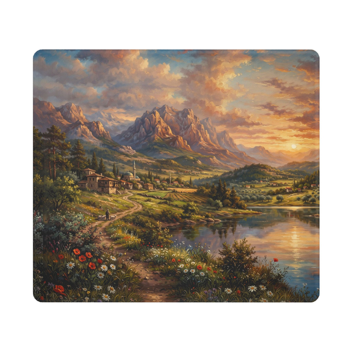 Mountain Lake Landscape Stitched Edge Desk Mat
