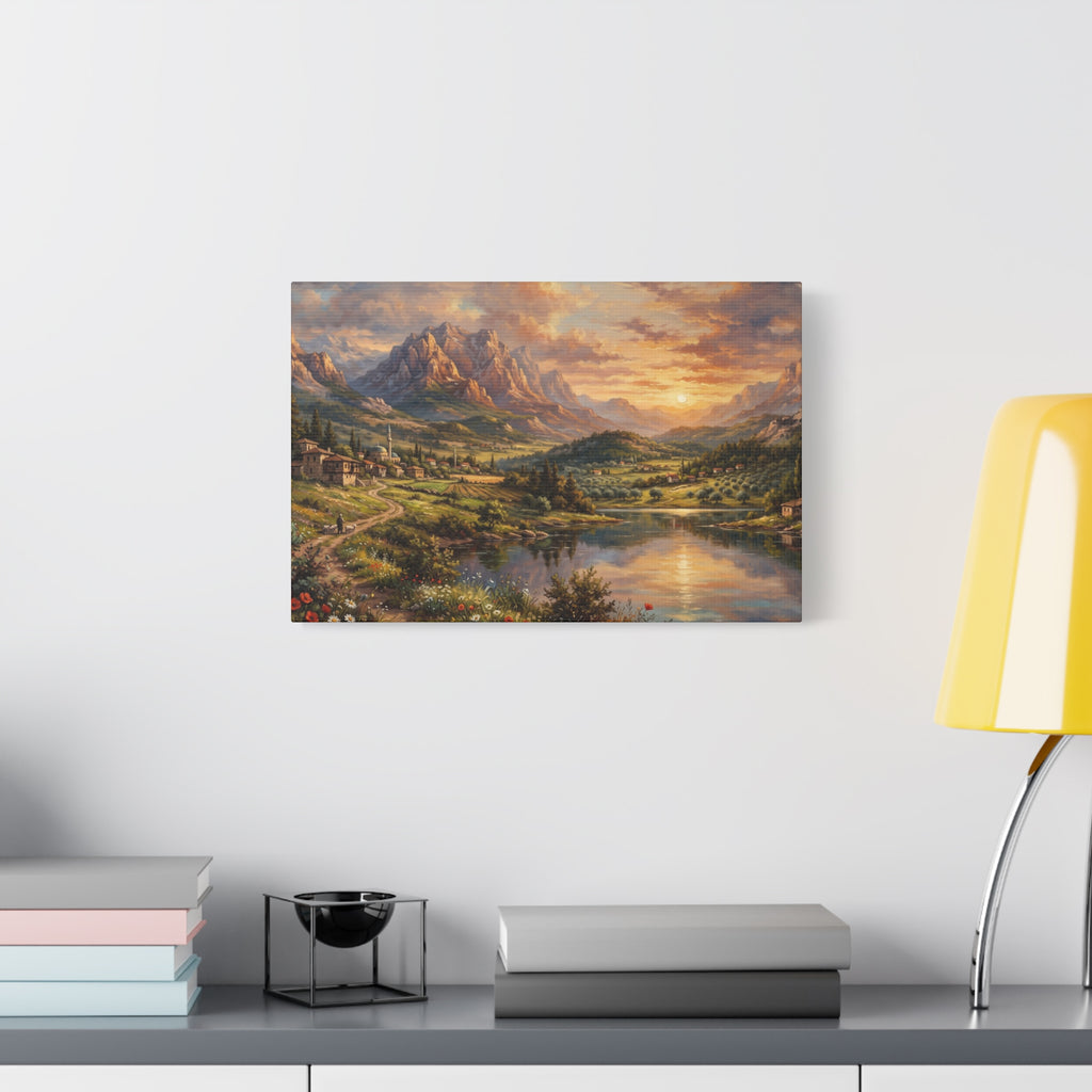 Serenity Under the Mountain Peaks Landscape Canvas