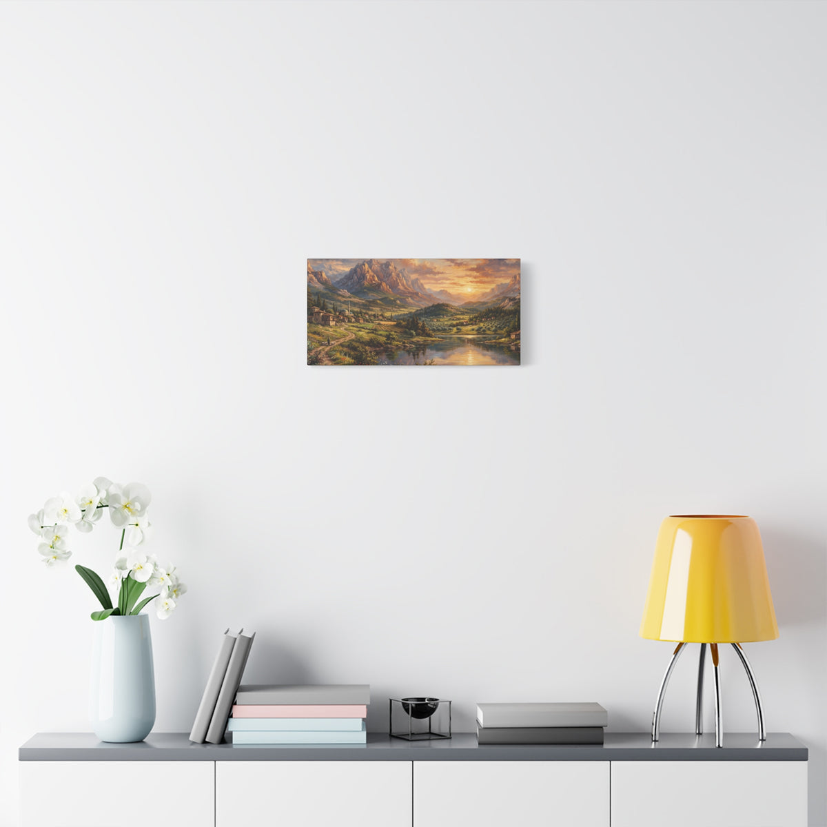 Serenity Under the Mountain Peaks Landscape Canvas
