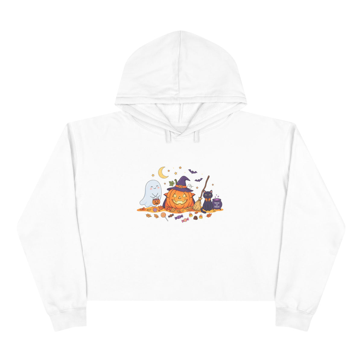 Cozy Halloween Pumpkin Witch Crop Hoodie