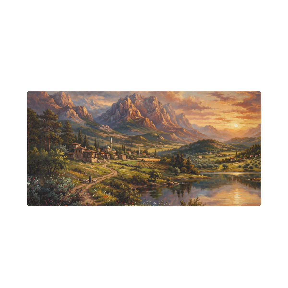 Mountain Lake Landscape Stitched Edge Desk Mat