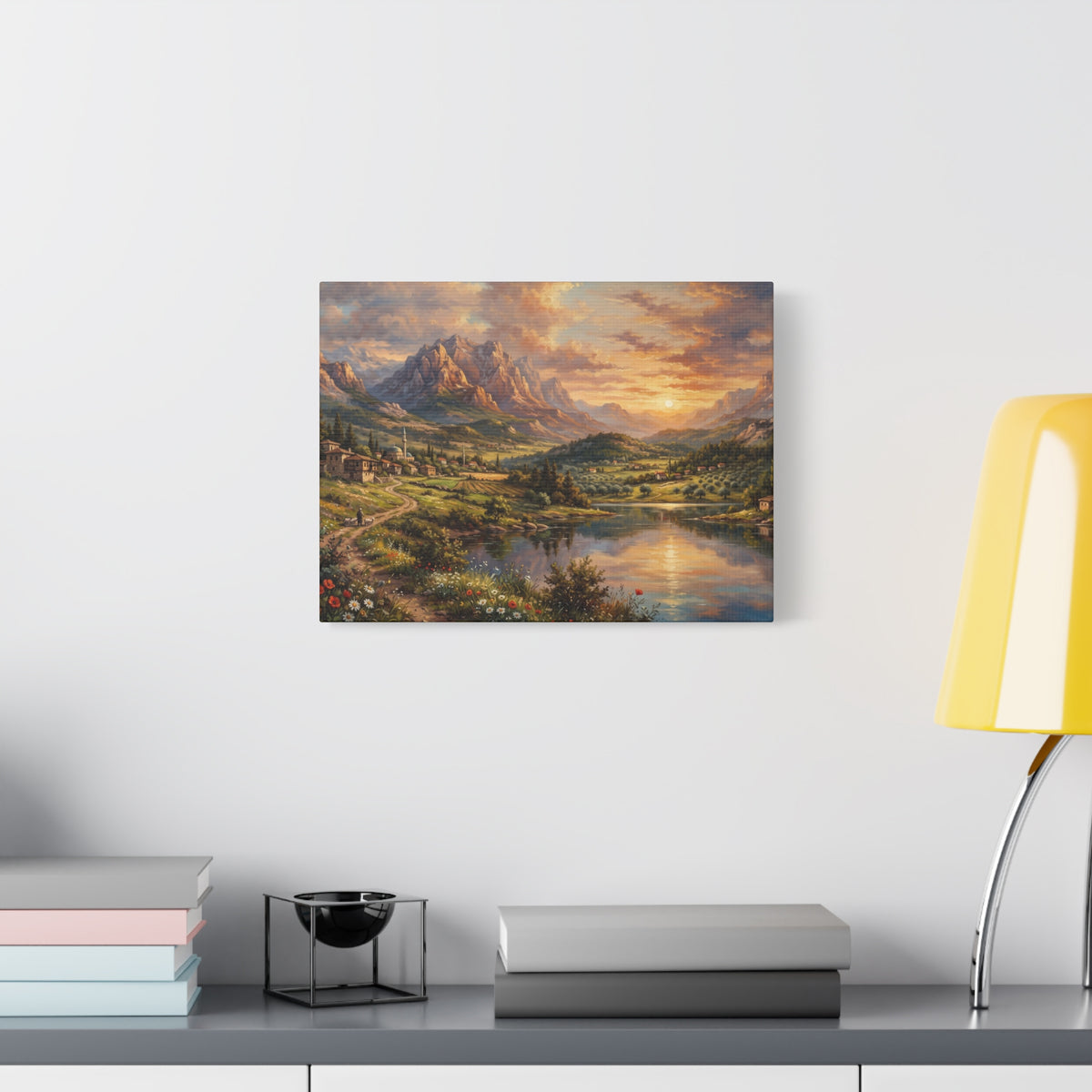 Serenity Under the Mountain Peaks Landscape Canvas
