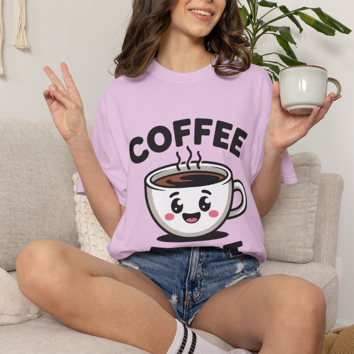 Coffee First Cute Smiling Cup T-Shirt
