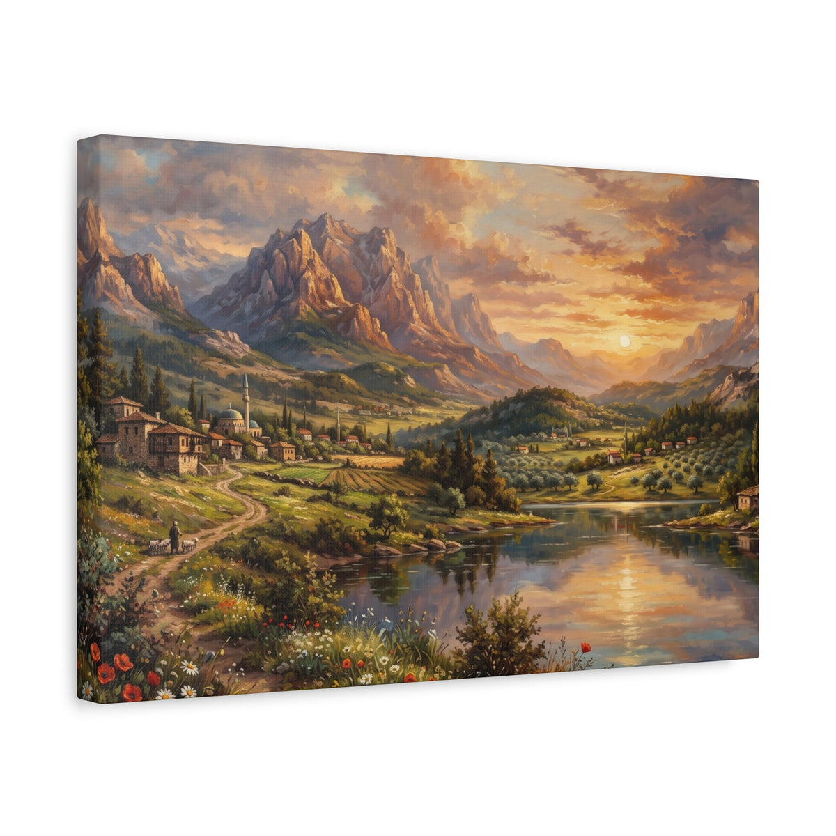 Serenity Under the Mountain Peaks Landscape Canvas
