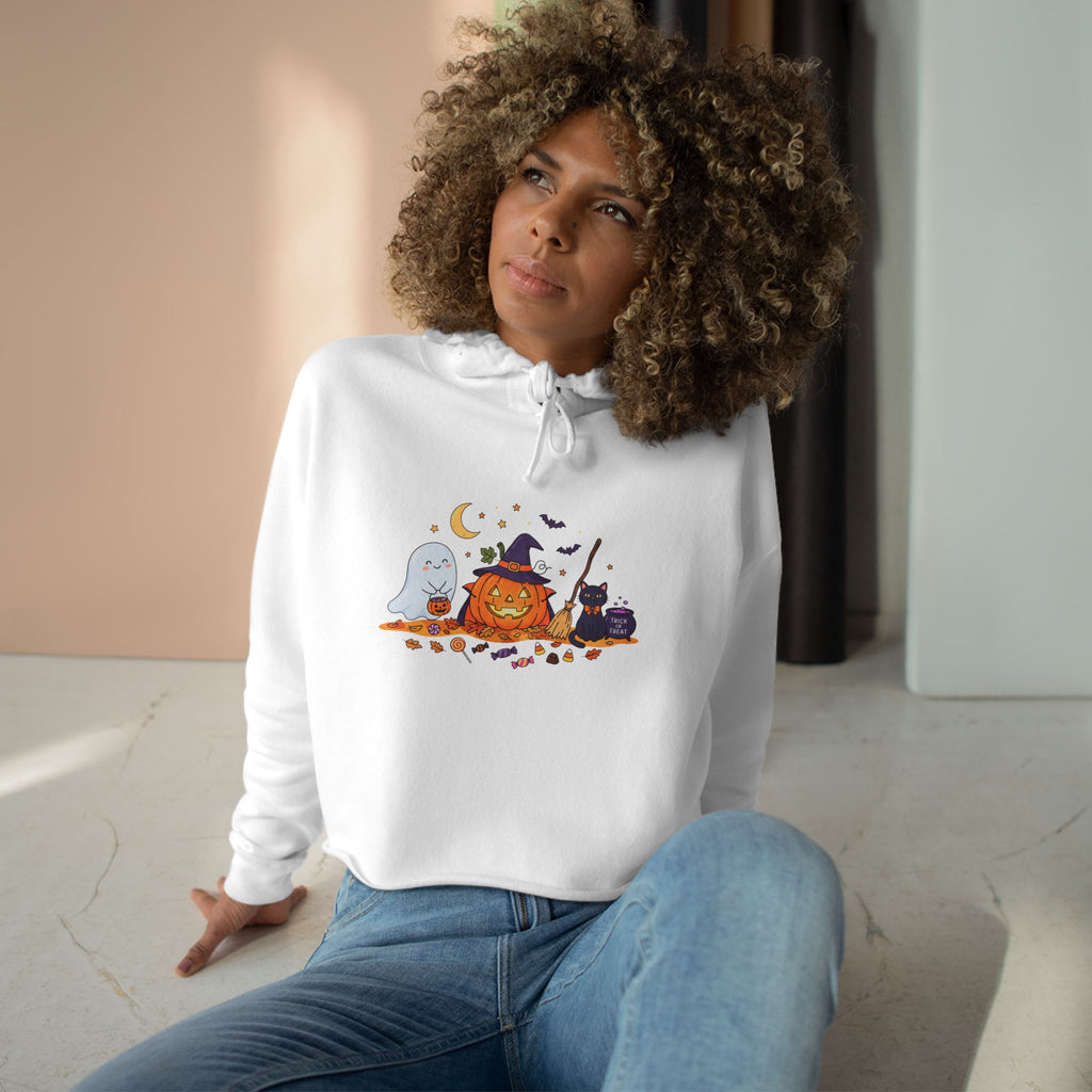 Cozy Halloween Pumpkin Witch Crop Hoodie