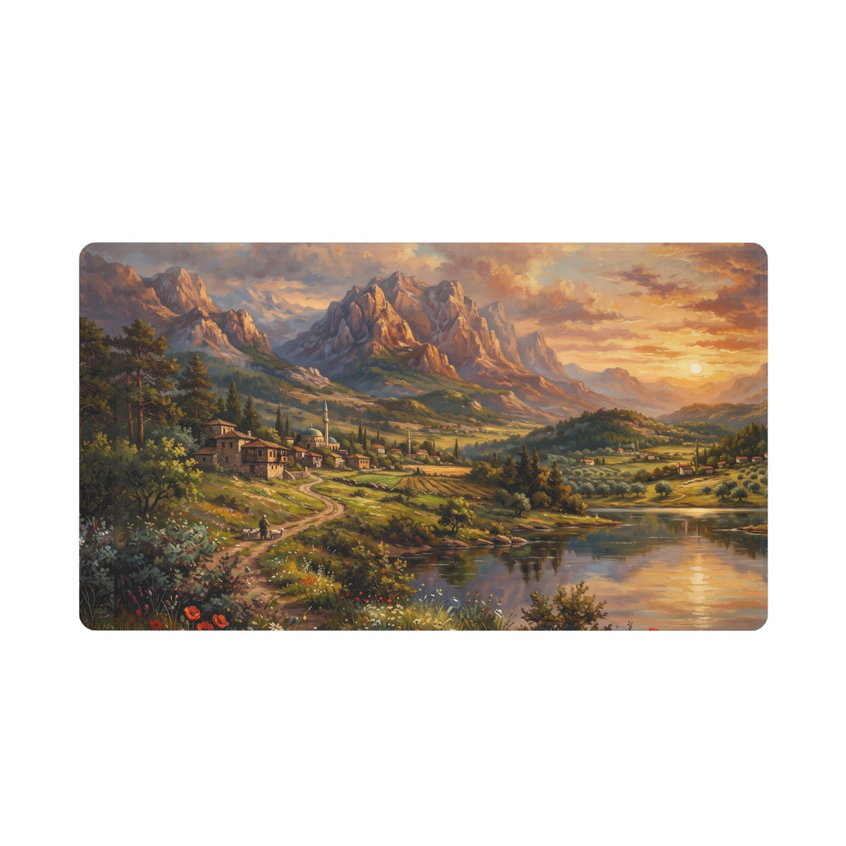 Mountain Lake Landscape Stitched Edge Desk Mat