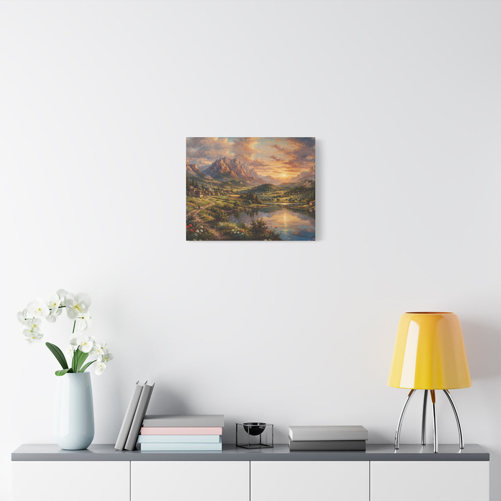 Serenity Under the Mountain Peaks Landscape Canvas