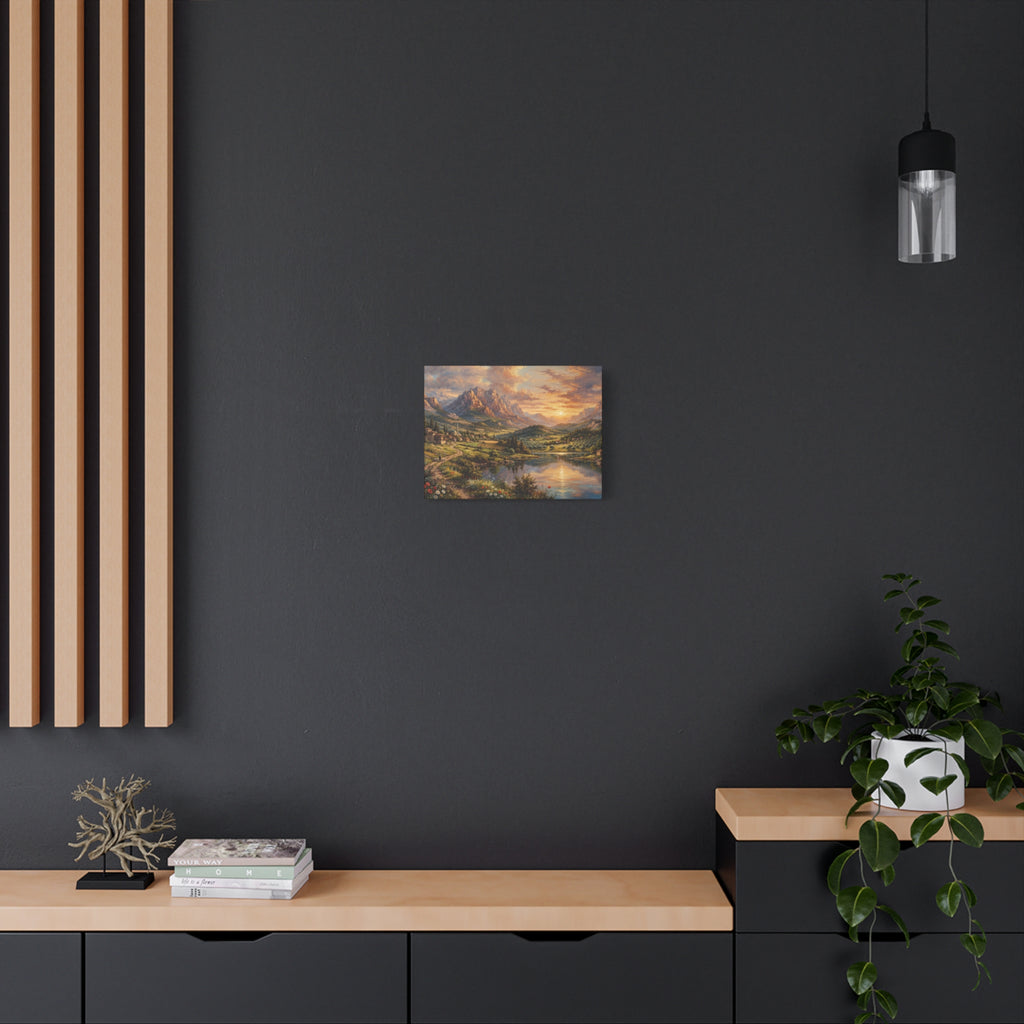 Serenity Under the Mountain Peaks Landscape Canvas