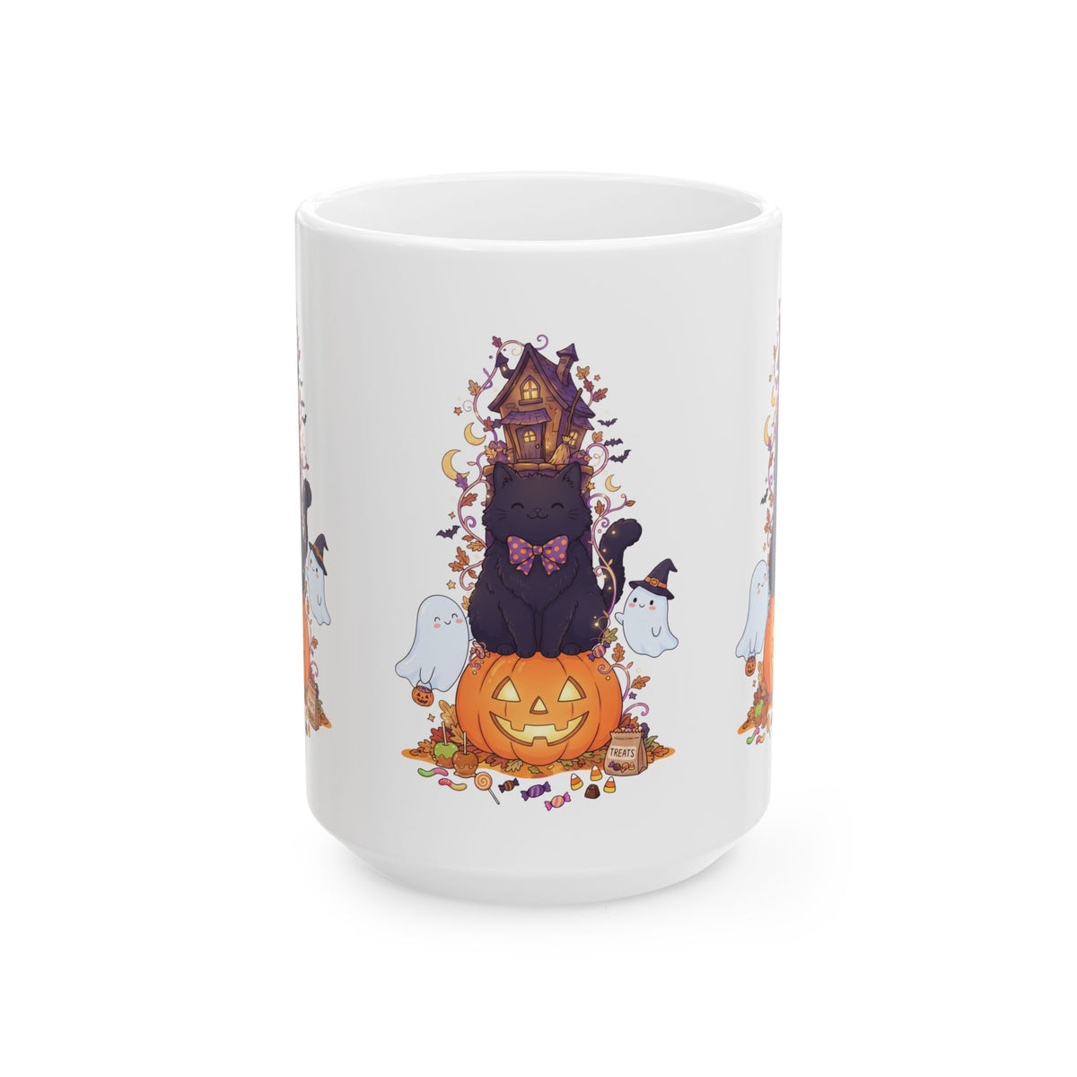 Halloween Haunted House Ghosts & Pumpkin Ceramic Mug