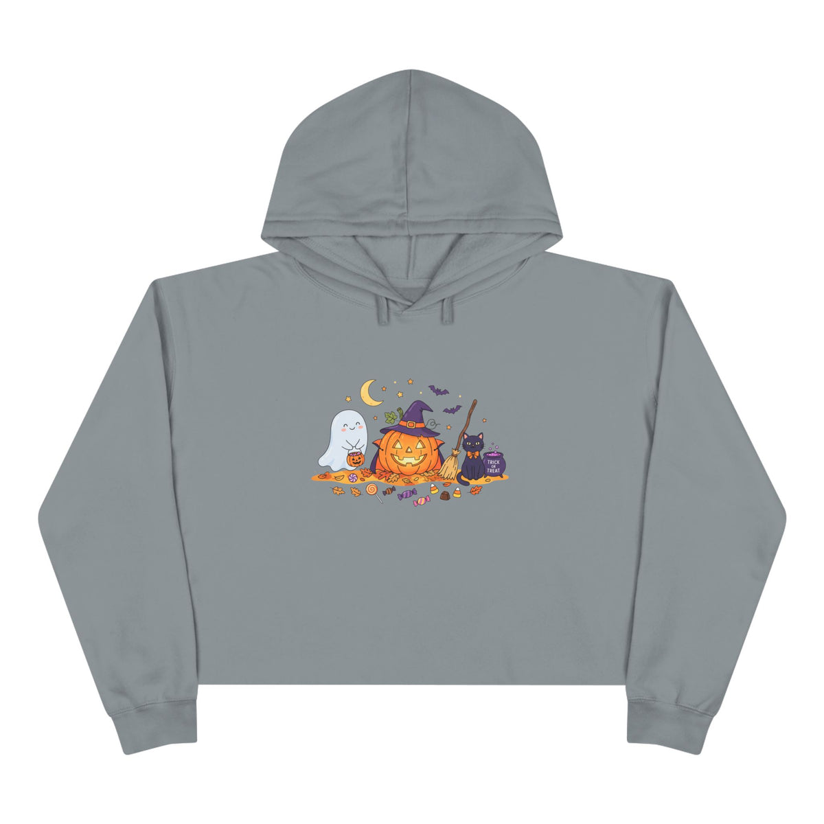 Cozy Halloween Pumpkin Witch Crop Hoodie
