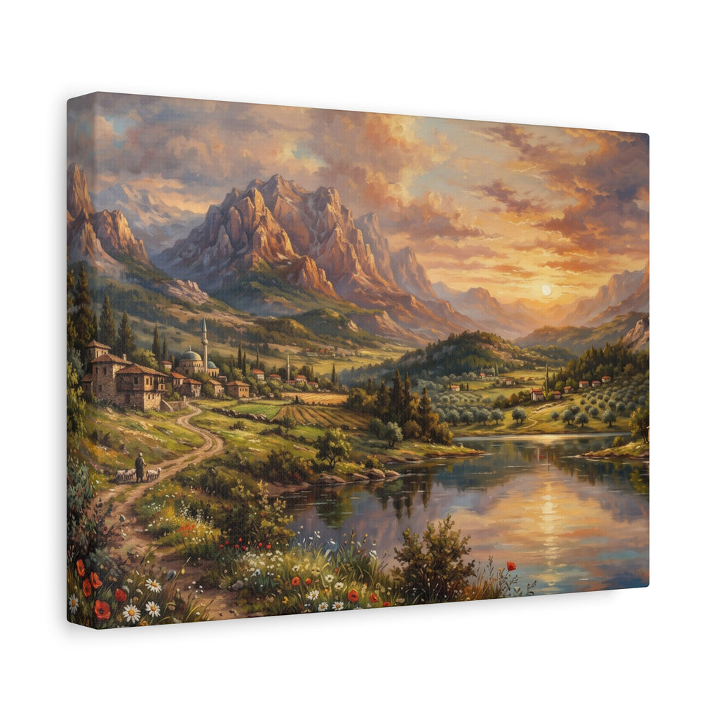 Serenity Under the Mountain Peaks Landscape Canvas