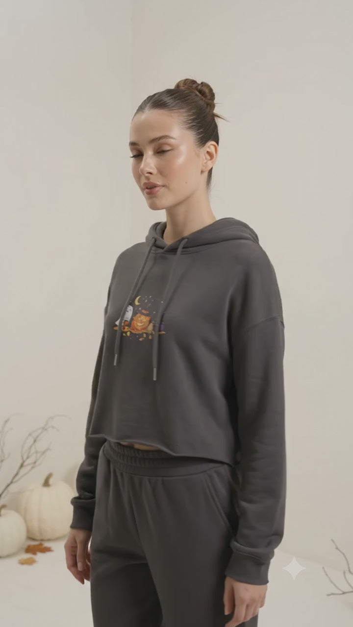 Cozy Halloween Pumpkin Witch Crop Hoodie